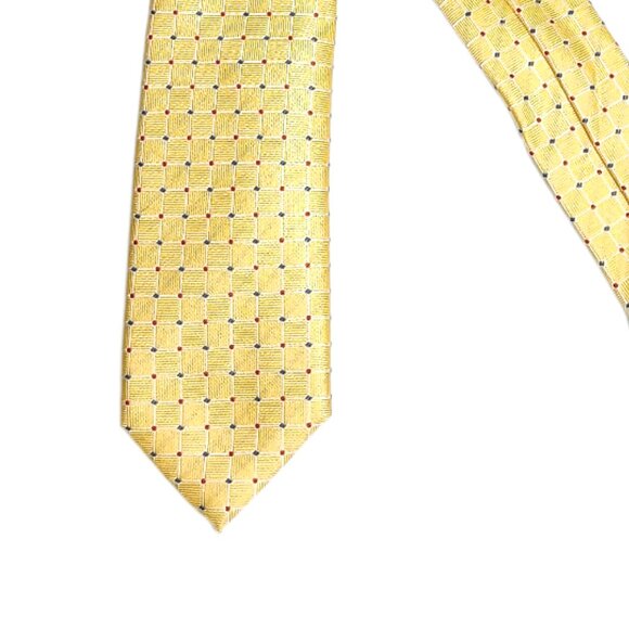 Chaps Woven Tie Boy’s 51” Yellow Graph Check Stripe Dot Designer Skinny Tie New - Picture 1 of 4